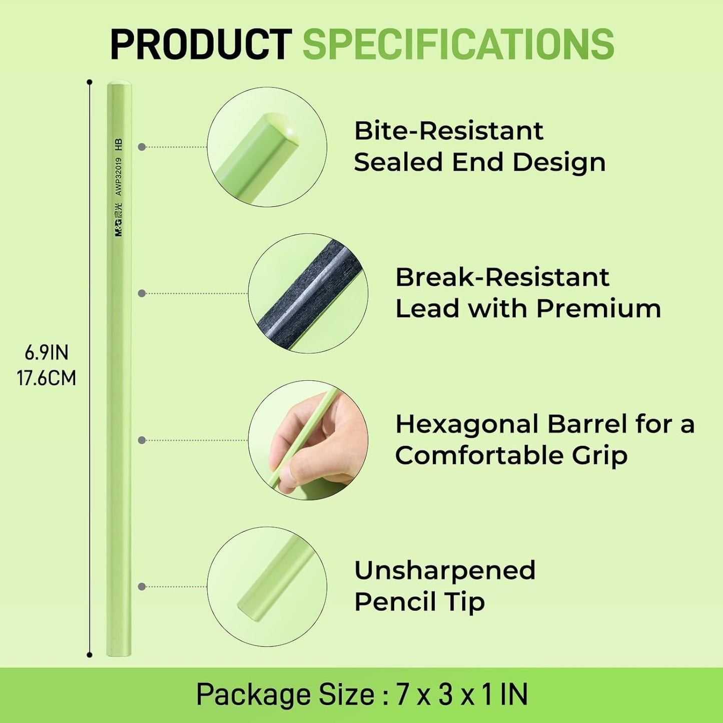 M&G Wood-Cased HB Pencils, 30 Count Green Barrel Black Wood, Hexagonal #2 HB Soft Bulk Pencils for School, Office, Unsharpened, No Eraser, Anti-Bite Tip, for Writing, Drawing & Sketching