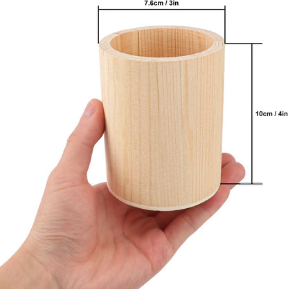 18 Pack Round Unfinished Wooden Pencil Holder, 3 x 3 x 4 Inch Wood Pencil Cup Holder, Wood Crafts Pencil Cup for Desk, Office, DIY Project