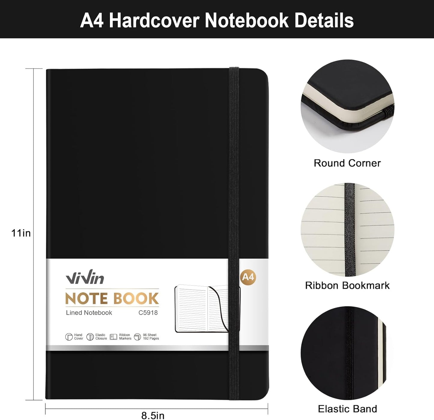 Vivin B5 College Ruled Notebook for Work,6.9"x9.8" Leather Hardcover Journal,192 Pages Professional Lined Notebook for Office & Business