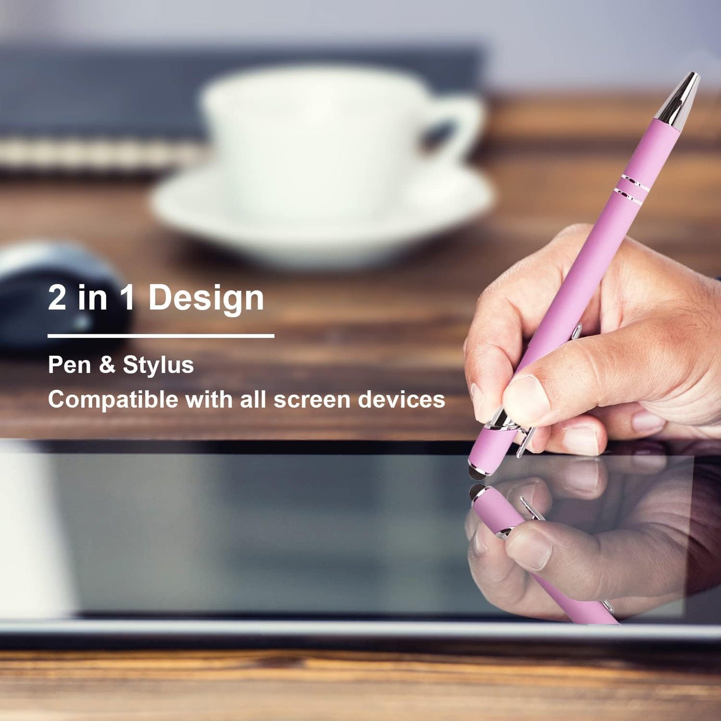 Oddmoal Ballpoint Pen with Stylus Tip, Soft Touch Click Metal Pen, 1.0mm Medium Point, Black Ink, 12 Count(Black)