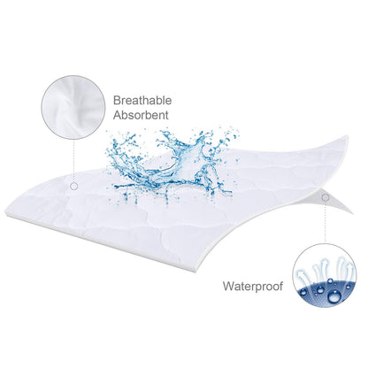 Crib Mattress Protector Sheets Waterproof 2 Pack, Quilted Crib Mattress Pad Cover Fitted Fits for Toddler Bed Mattress, White, 52” x 28”