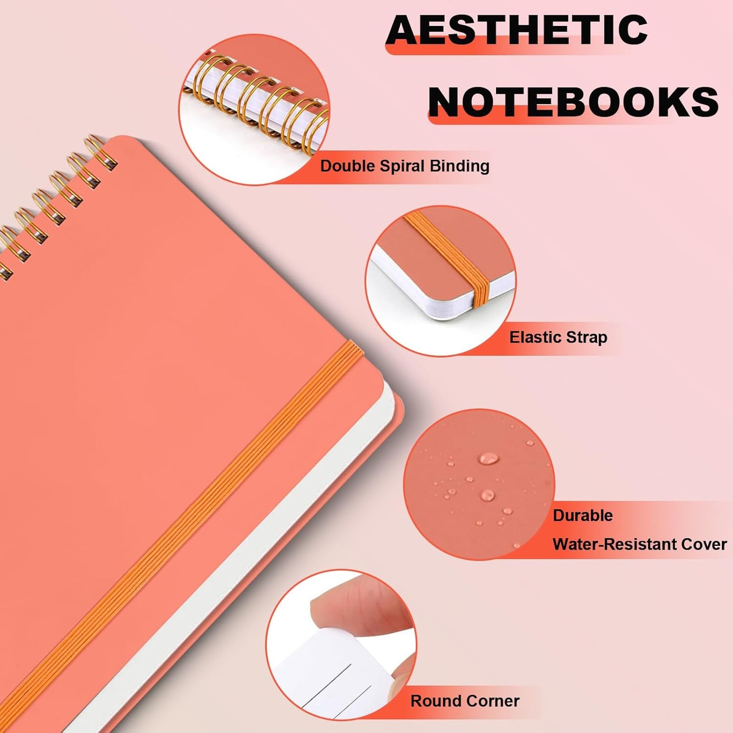 4 PCS Small Spiral Notebook 5x7, Spiral Journal Notebook, Notebooks for Work, Note Taking, School, Small Notebooks 5x7 with Strap, Cute Notebooks for Women 50 Sheets