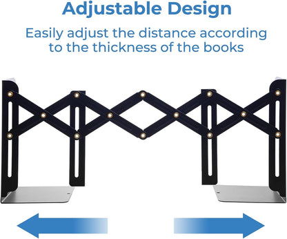 M&G Adjustable Bookends Book Ends for Shelves, Metal Bookend for Heavy Books, Desk Magazine File Organizer Holder Extends up to 20in, Book Stopper for Home, Office, Classroom (Black)