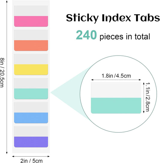 240PCS Sticky Index Tabs, Colored Strip Page Markers, Writable and Repositionable File Tabs Flags for Pages, Reading Notes, Classify Files, 12 Colors（1 inch）