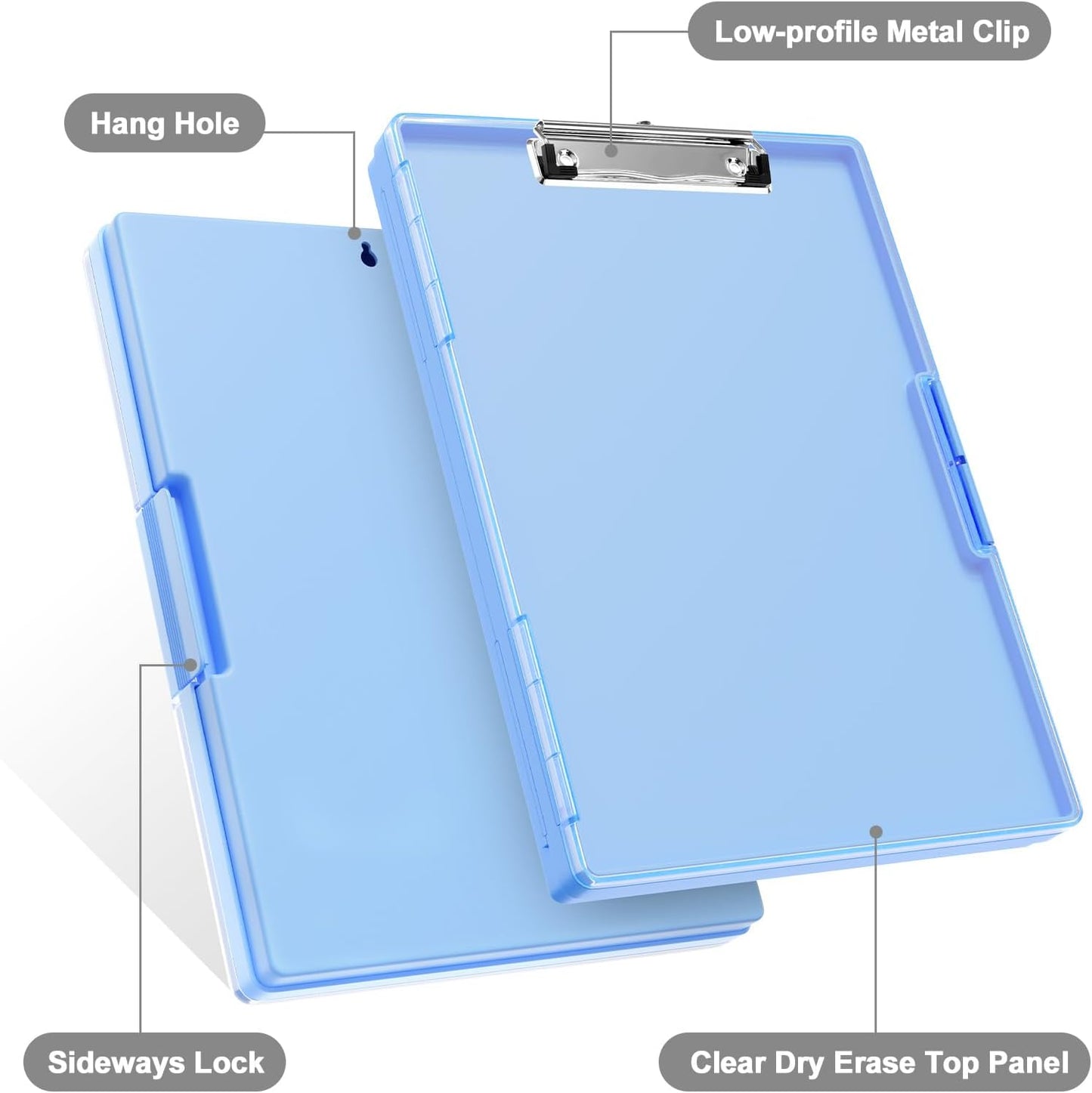Piasoenc Clipboard with Storage, 8.5 x 11 Clip Boards with 2 Storage Case and A4 Paper Folder, Clear Dry Erase Top Panel, Heavy Duty Plastic, Folio & Side Opening, for Nurses, Teachers, Lawers,Black