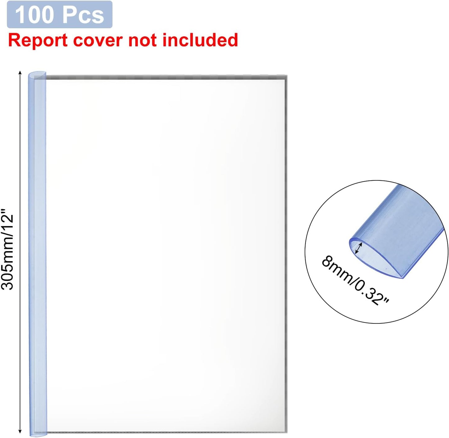 PATIKIL 100Pcs Binding Bars, 8mm Binding Bars Slide Grip 50 Sheets Capacity A4 Size Report Binder Teardrop Shape Presentation Binder for Report Cover Resume, Clear Blue