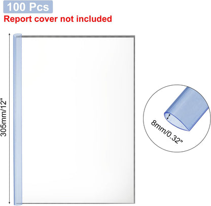 PATIKIL 100Pcs Binding Bars, 8mm Binding Bars Slide Grip 50 Sheets Capacity A4 Size Report Binder Teardrop Shape Presentation Binder for Report Cover Resume, Clear Blue