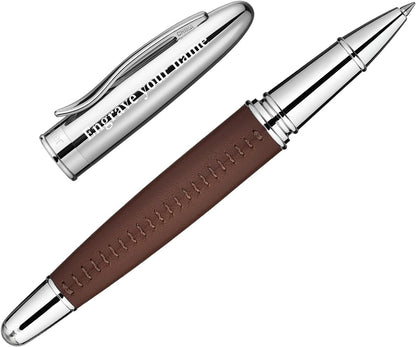 BEILUNER 318 Luxury Leather Pen, Hand-Stitched Premium Leather, Chrome-Plated Finish, Schmidt Ink Refill, Best Rollerball Pen Gift for Men & Women, Refillable, Executive Writing, Nice Pens