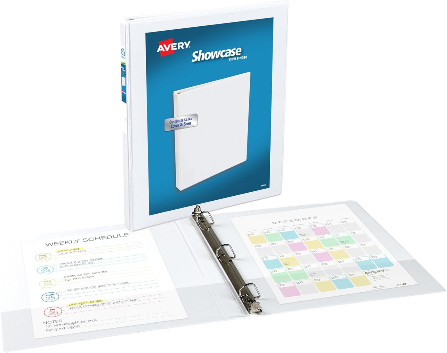 Avery Showcase Standard View 3 Ring Binder, 0.5" Slant Rings, 135-Sheet Capacity, 0.7 Inch Wide Spine, 1 White Binder, Ideal for Lightweight Organization and Occasional Referencing (19551)