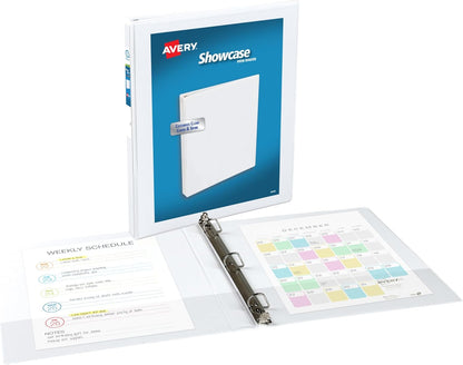 Avery Showcase Standard View 3 Ring Binder, 0.5" Slant Rings, 135-Sheet Capacity, 0.7 Inch Wide Spine, 1 White Binder, Ideal for Lightweight Organization and Occasional Referencing (19551)