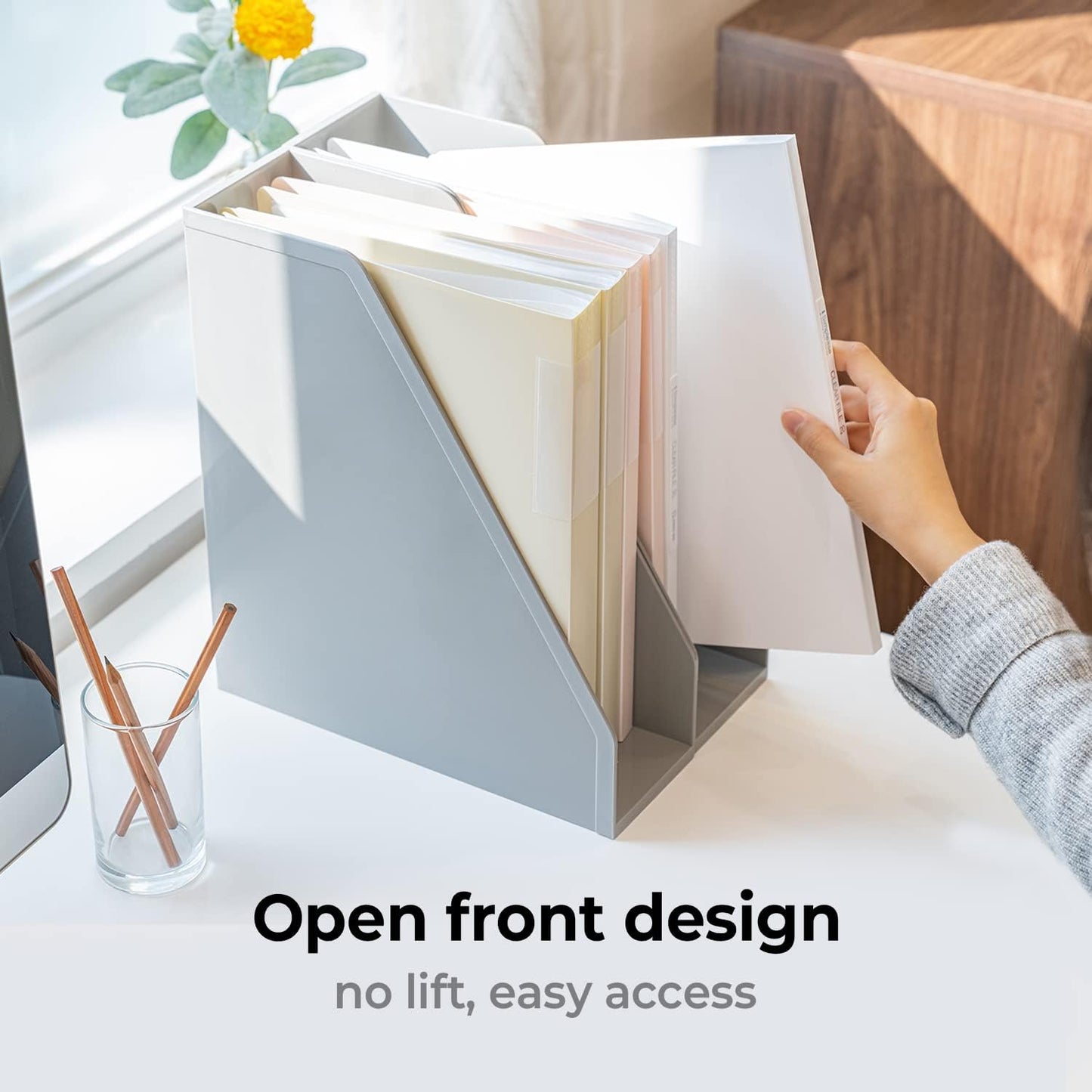 carrotez Open Front Magazine File Holder, Plastic Magazine Rack, Vertical File Organizers for Desk, Office Organization Essentials, 10.8" x 3.7" x 12.6" - 2 Pack, White