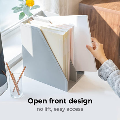 carrotez Open Front Magazine File Holder, Plastic Magazine Rack, Vertical File Organizers for Desk, Office Organization Essentials, 10.8" x 3.7" x 12.6" - 2 Pack, White