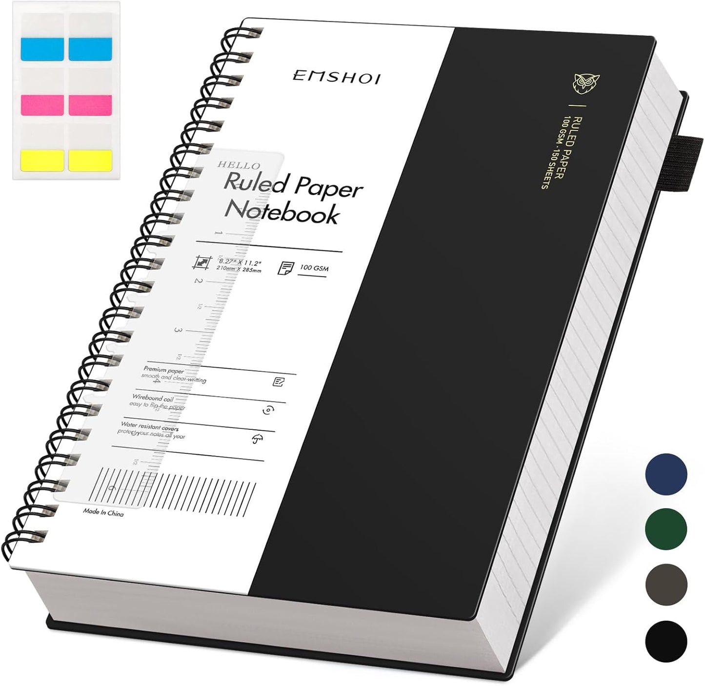 EMSHOI A5 Spiral Notebook College Ruled Lined Journal, Small 5.7" X 8.22", 300 Pages/150 Sheets, 100gsm Thick Paper, Waterproof Hardcover, for Office School Women Men Work Writing Notes, Blue