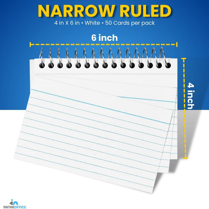 1InTheOffice Spiral Bound Index Cards 4x6 Ruled, White, 50 Cards/Pack, 3 Packs