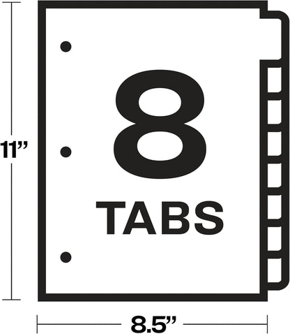 Avery Write & Erase 8 Tabs Plastic Divider for 3 Ring Binders, 3 Sets (8 Colors)