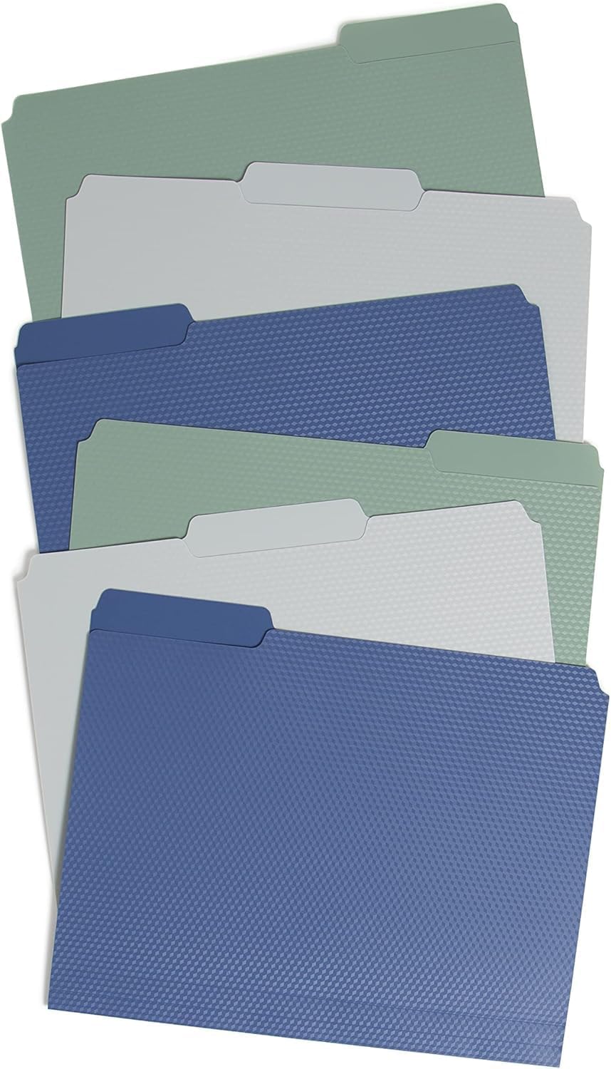 U Brands Fashion File Folders, 1/3-Cut Tabs in Assorted Positions, Letter Size, Office Supplies, 6 Count (Classic)
