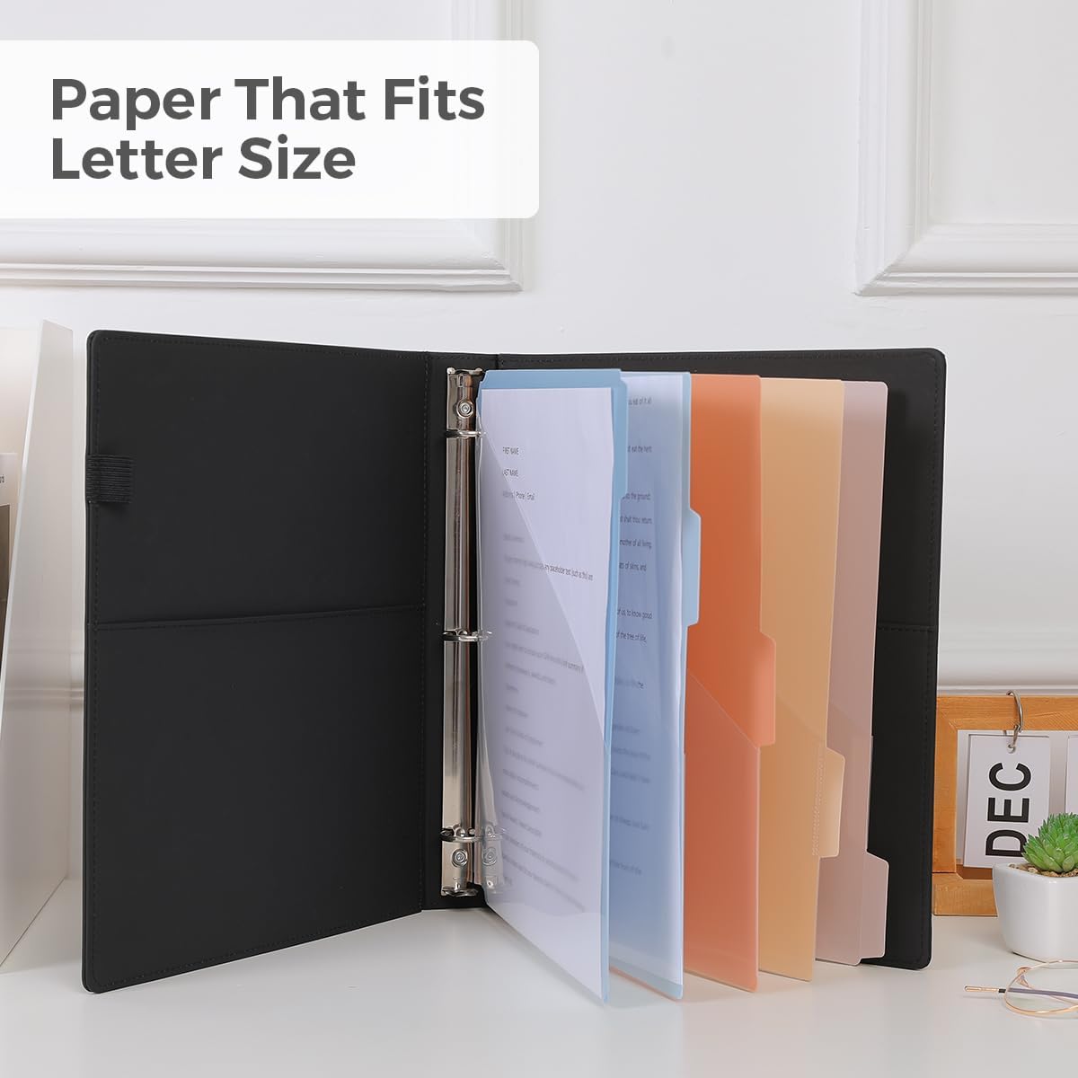 SKYDUE 3 Ring Binder with Clipboard,1 Inch Binder, 13.2" × 10.2" PU Clipboard Binder with Notepad & 5 Dividers with 5 Pockets, Labels, Clipboard Folder Great for School Office(Fit Letter Sized Paper)