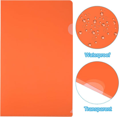 PATIKIL L Type Folders 50 Pack A4 Plastic File Project Pockets Clear Paper Document Jacket Sleeves for Office, Orange