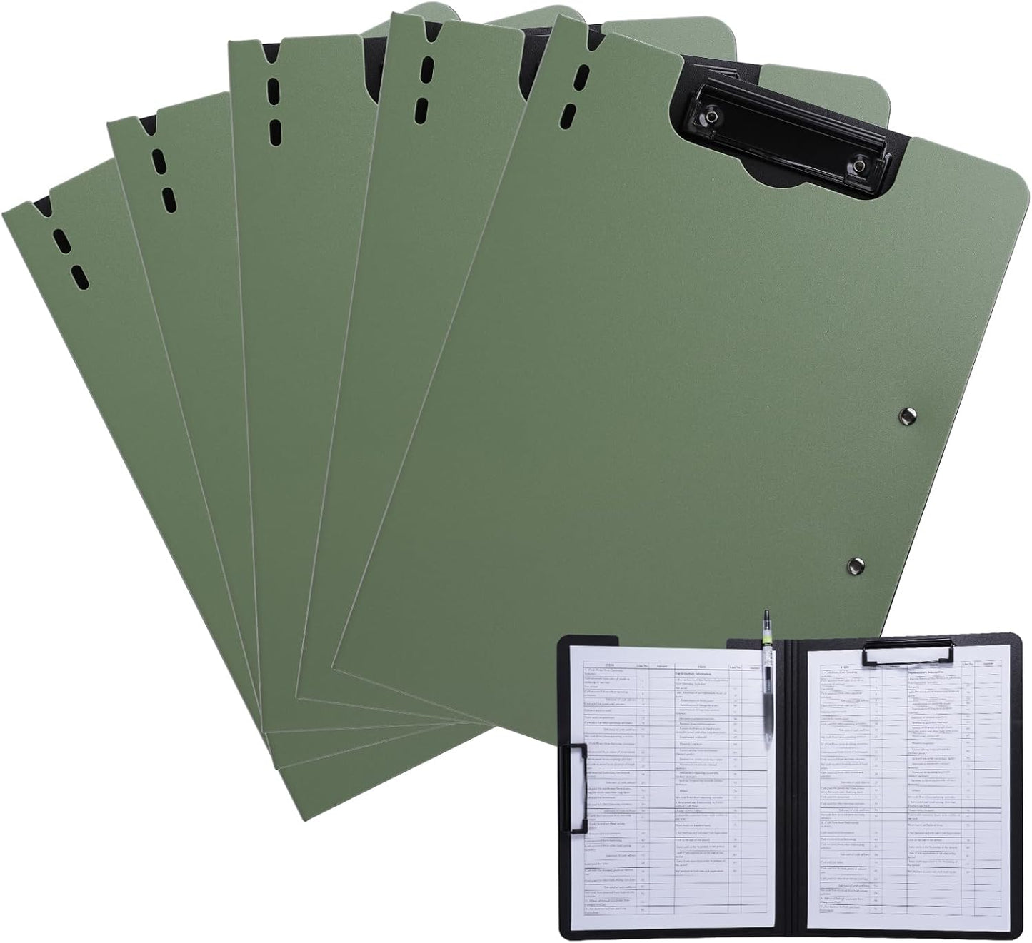FRETONBA Clipboard Folder, A4 Foldable Clipboard with Horizontal and Vertical Double Metal Clips, 360 Degree Foldable Binder Clipboards with Pen Holder, File Cover Work Folder Clipboards, Green