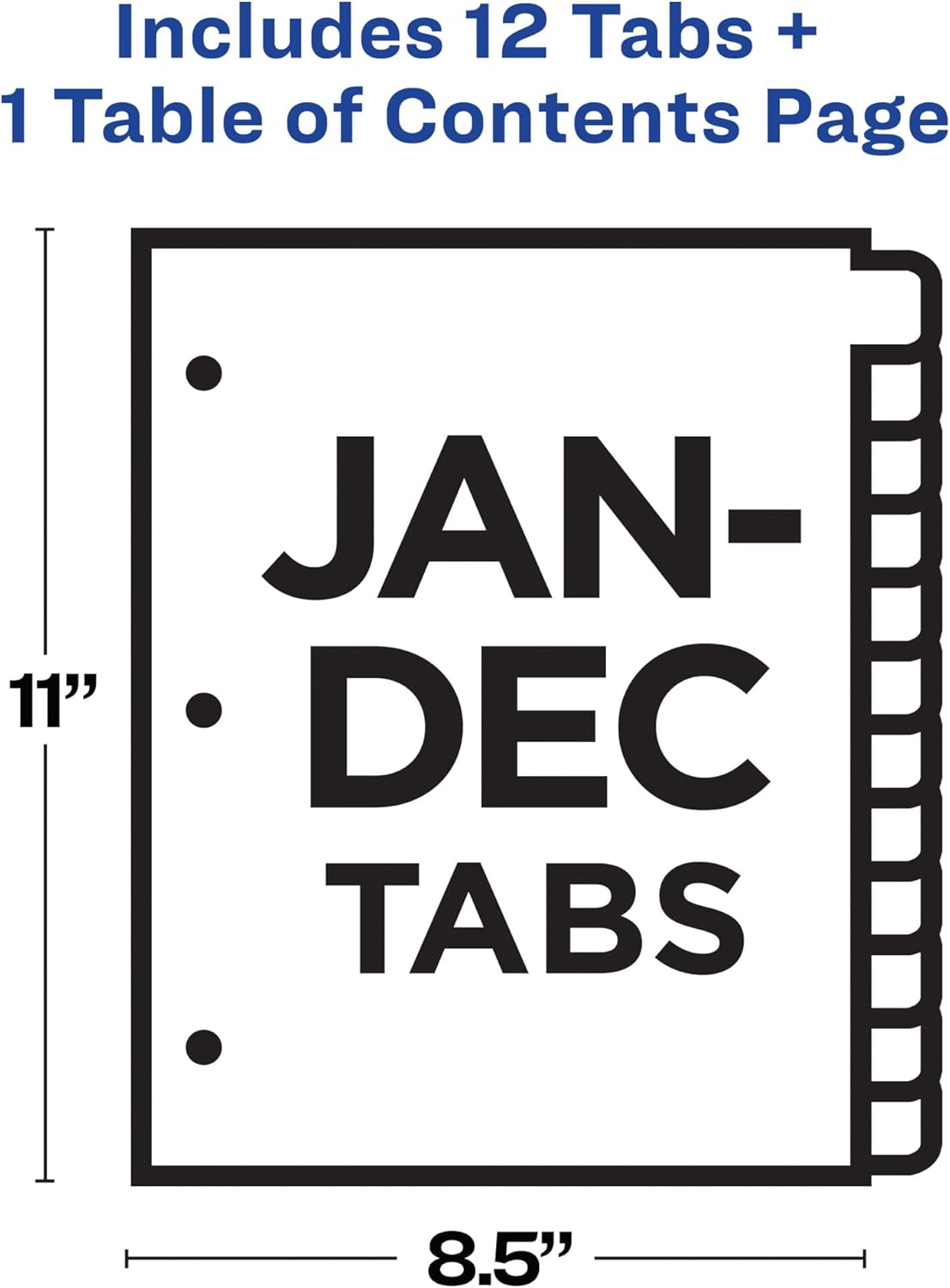 Avery Jan-Dec Dividers for 3 Ring Binders, 12 Tabs per Set, Customizable Table of Contents, Classic White Tabs, Great for Organizing Reports, Projects, and More (11126)