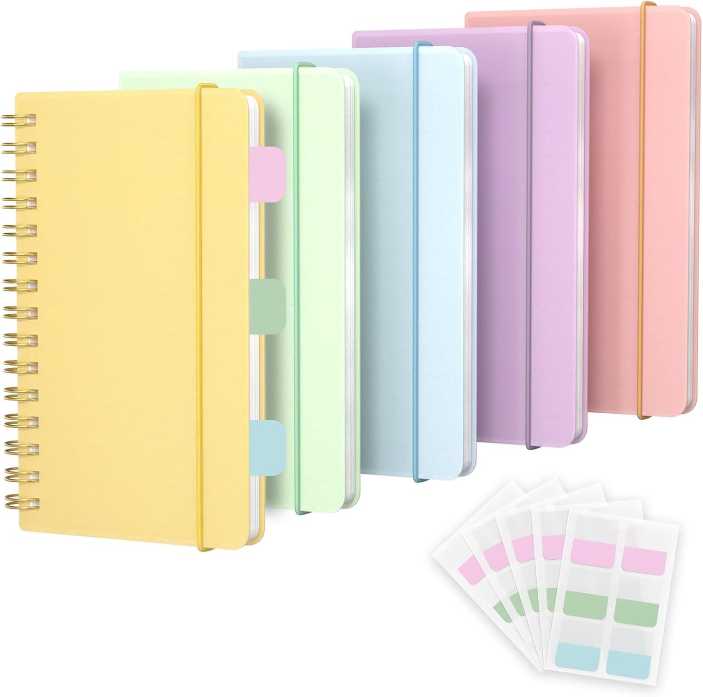 4 Pack 5x7 Small Spiral Notebook, Hardcover Spiral Journal Notebook with Removable Dividers Tabs, Note Books for Note Taking, Work, School, Cute Notebooks with Strap 50 Sheet