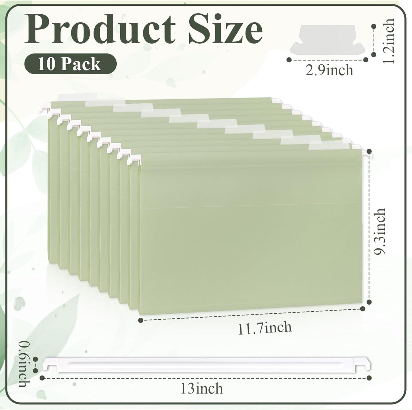 Letter Size Green Hanging File Folders Hanging Document Folder Plastic Transparent Hanging File Folder for File Cabinets Document Filing (20, Sage Green)