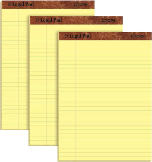 TOPS The Legal Pad Writing Pads, 8-1/2" x 11-3/4", Canary Paper, Legal Rule, 50 Sheets, 3 Pack (75327)