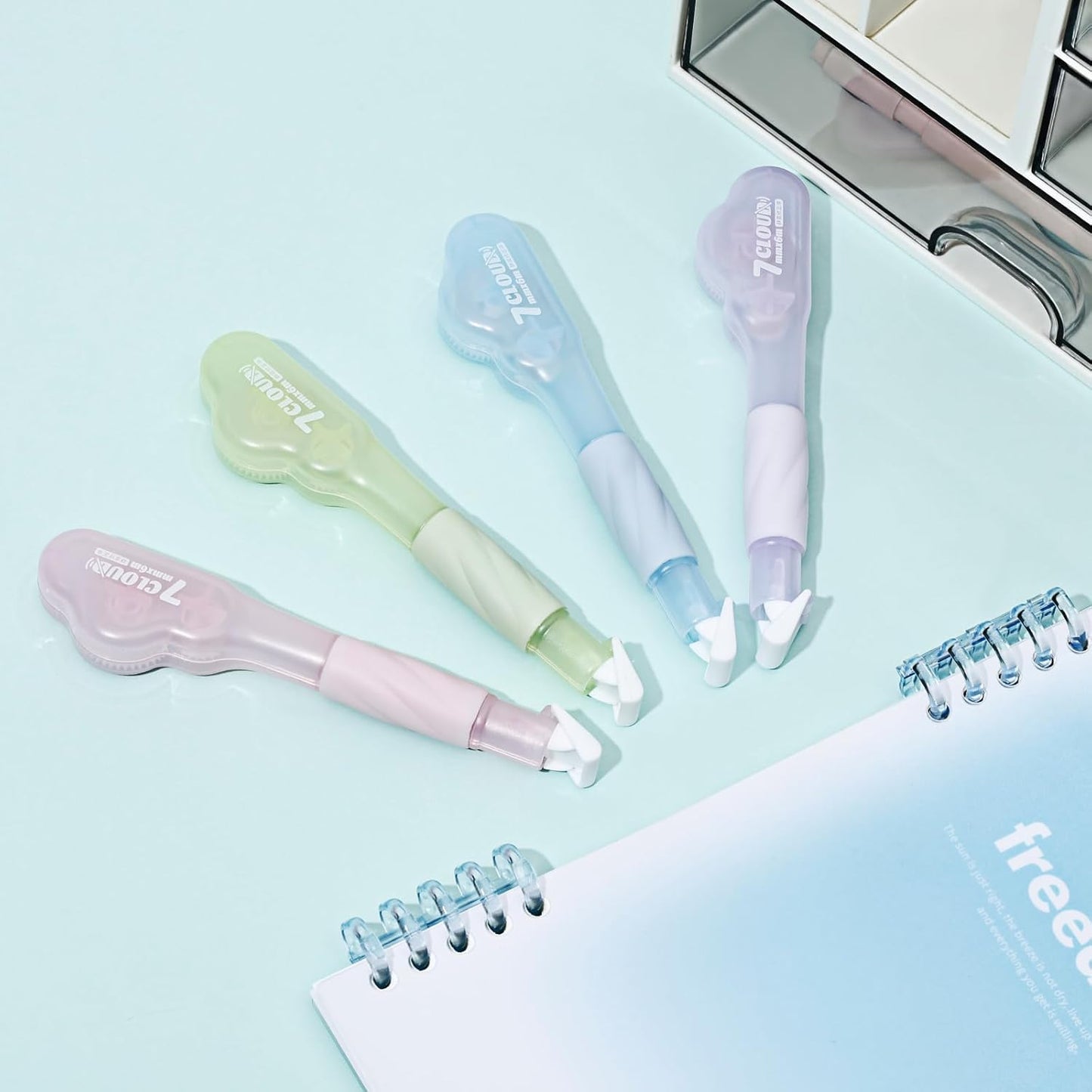 Temiary 4 Pack Correction Tape Pen, 0.27 in x 78.7 Ft White Smooth Pull Out Tape Pens for Writing, Tear Resistant Easy to Use Applicator for Instant Corrections School Office Supplies (Morandi)