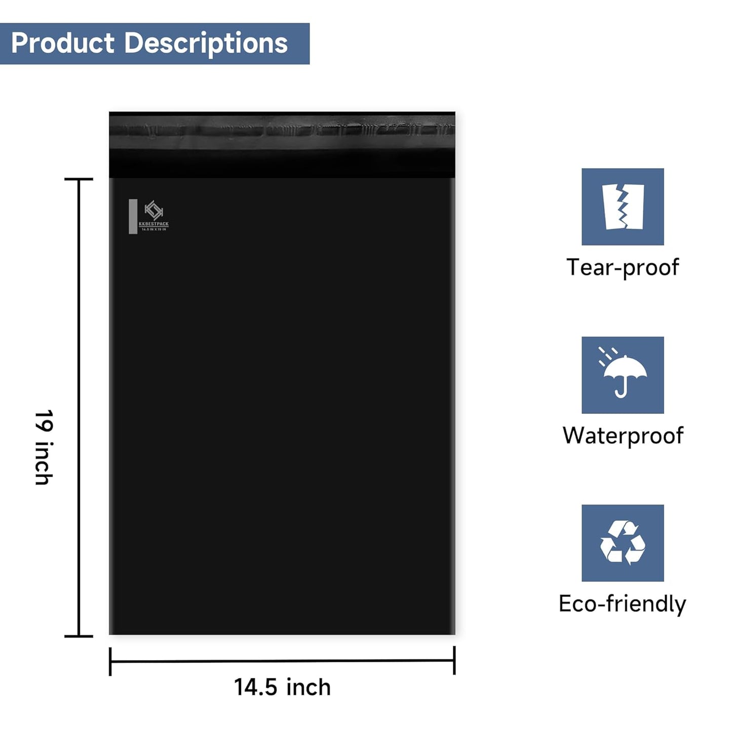 KKBESTPACK 100 Pcs 12x15.5 Poly Mailer Envelopes Shipping Bags Self Adhesive Waterproof Bags (Black), 12 x 15.5