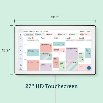 Skylight Calendar Max: 27-Inch Smart Digital Calendar & Chore Chart, Family Organizer with Interactive Touchscreen Display – Wall Mountable in Portrait or Landscape, Classic White Frame
