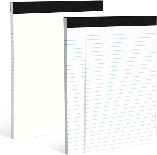 Legal Pads 8.5 x 11, White Note Pads, Wide Ruled Paper - 2 Pack (100 Sheets Total), Thick 80gsm Premium Writing Pads with Perforated Pages & Sturdy Backing Board for Office, School, Home