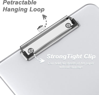 Rimilak Plastic Clipboards with Low Profile Metal Clip, Translucent Board, 12.5 x 9 In Letter Size, Office Supply, Back to School, Pink