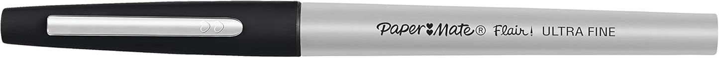 Paper Mate Flair Felt Tip Pens, Ultra Fine Point (0.4mm), Black Ink, 12 Count - Office Supplies, No Bleed, For Precise and Expressive Writing