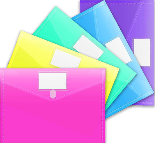 Sooez 10 Pack File Folders, Clear Poly Envelopes Plastic Folders, Folder for Documents Letter A4 Size with Label Pocket, Teacher School Office Supplies Organization Storage, Assorted Color