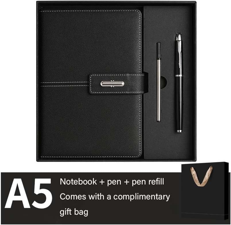 A5 Notebook Journal Leather Journal Hardcover With Pen Set for Work School Writing Business Notebook 200 pages + pen refill + gift box packaging(Blue)