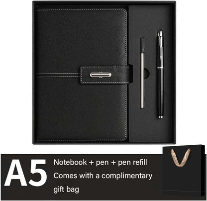 A5 Notebook Journal Leather Journal Hardcover With Pen Set for Work School Writing Business Notebook 200 pages + pen refill + gift box packaging(Blue)