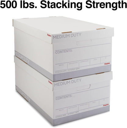 STAPLES Corrugated File Box Lift Off Lid, Letter/Legal Size, White/Black, 10/Pack