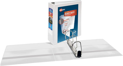 Avery Heavy-Duty View 3 Ring Binder, 2 Inch One Touch Slant Rings, 530-Sheet Capacity, DuraHinge, 2.8 Inch Wide Spine, Customizable Clear Cover and Spine, 1 White Binder (79792)