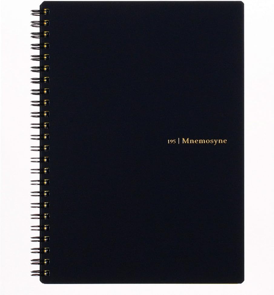 Maruman Mnemosyne Lined Notebook- A4, 11.69" x 9.25", 70 Sheets / 140 Pages, 7mm College Ruled Journal, Perforated Pages & Wire-Bound to Lay Flat, Black, Made in Japan