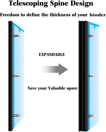 INFUN Telescoping 3 Ring Binder - 4PCS, Portable Plastic 3 Ring Binder with Telescoping Spine, Binders with Foldable Front Cover Holds 8.5"x11" Paper for School, Office, Homes