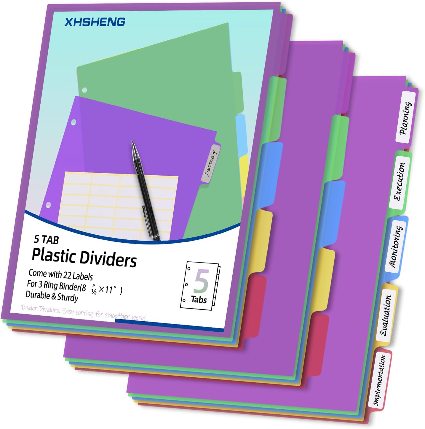 24PCS/3 Set 3-Ring Binder Dividers with Tabs,8 Tab Plastic File Dividers,Binder Separators with tabs for Office/School Supplies