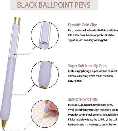 Linbsunne Ballpoint Pens Black Medium Point 1mm Pen with Super Soft Grip Ball Point Pen for Men Women Retractable Pens