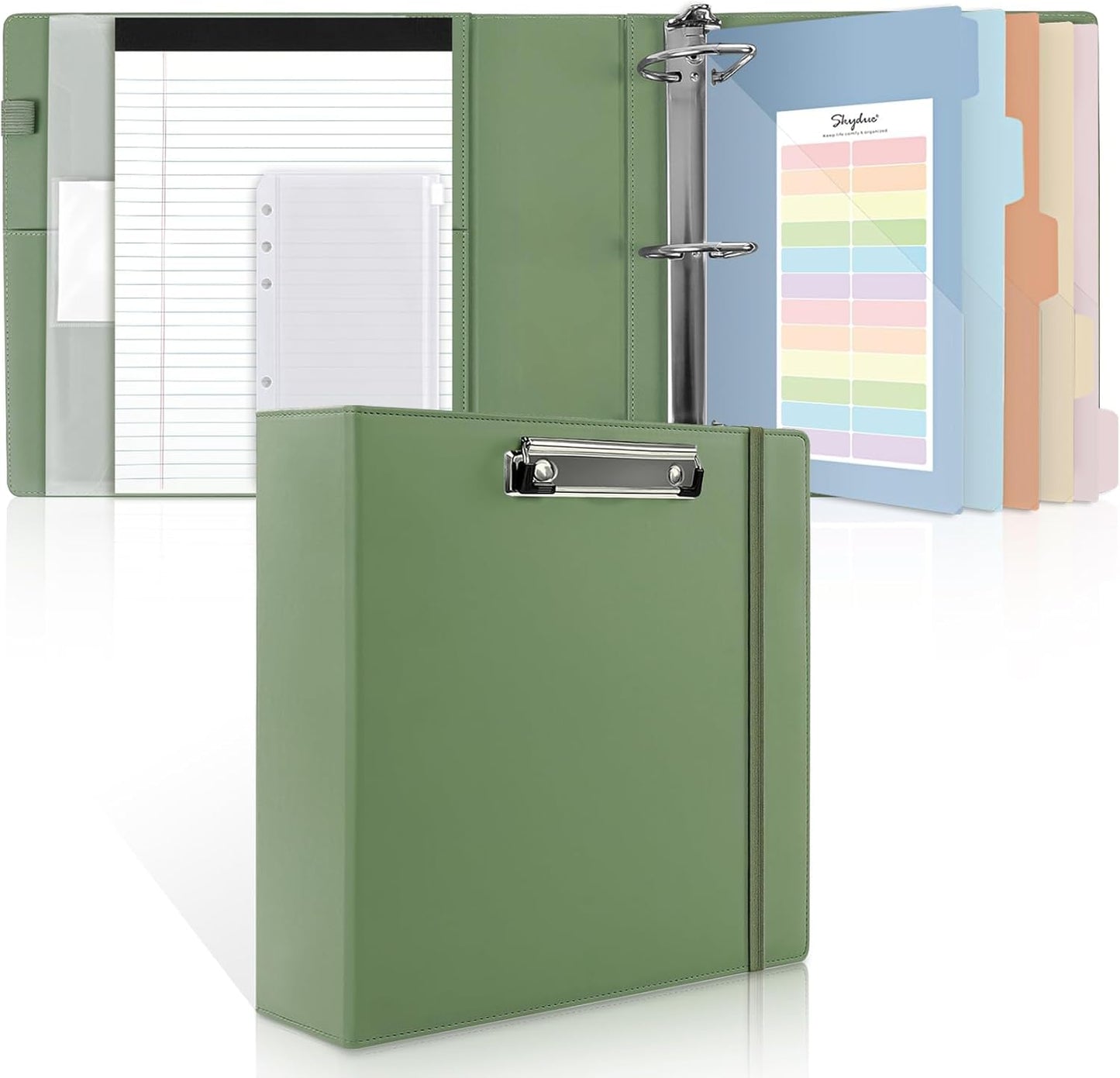SKYDUE 3 Ring Binder with Clipboard,1 Inch Binder, 13.2" × 10.2" PU Clipboard Binder with Notepad & 5 Dividers with 5 Pockets, Labels, Clipboard Folder Great for School Office(Fit Letter Sized Paper)