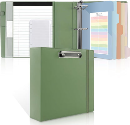 SKYDUE 3 Ring Binder with Clipboard,1 Inch Binder, 13.2" × 10.2" PU Clipboard Binder with Notepad & 5 Dividers with 5 Pockets, Labels, Clipboard Folder Great for School Office(Fit Letter Sized Paper)
