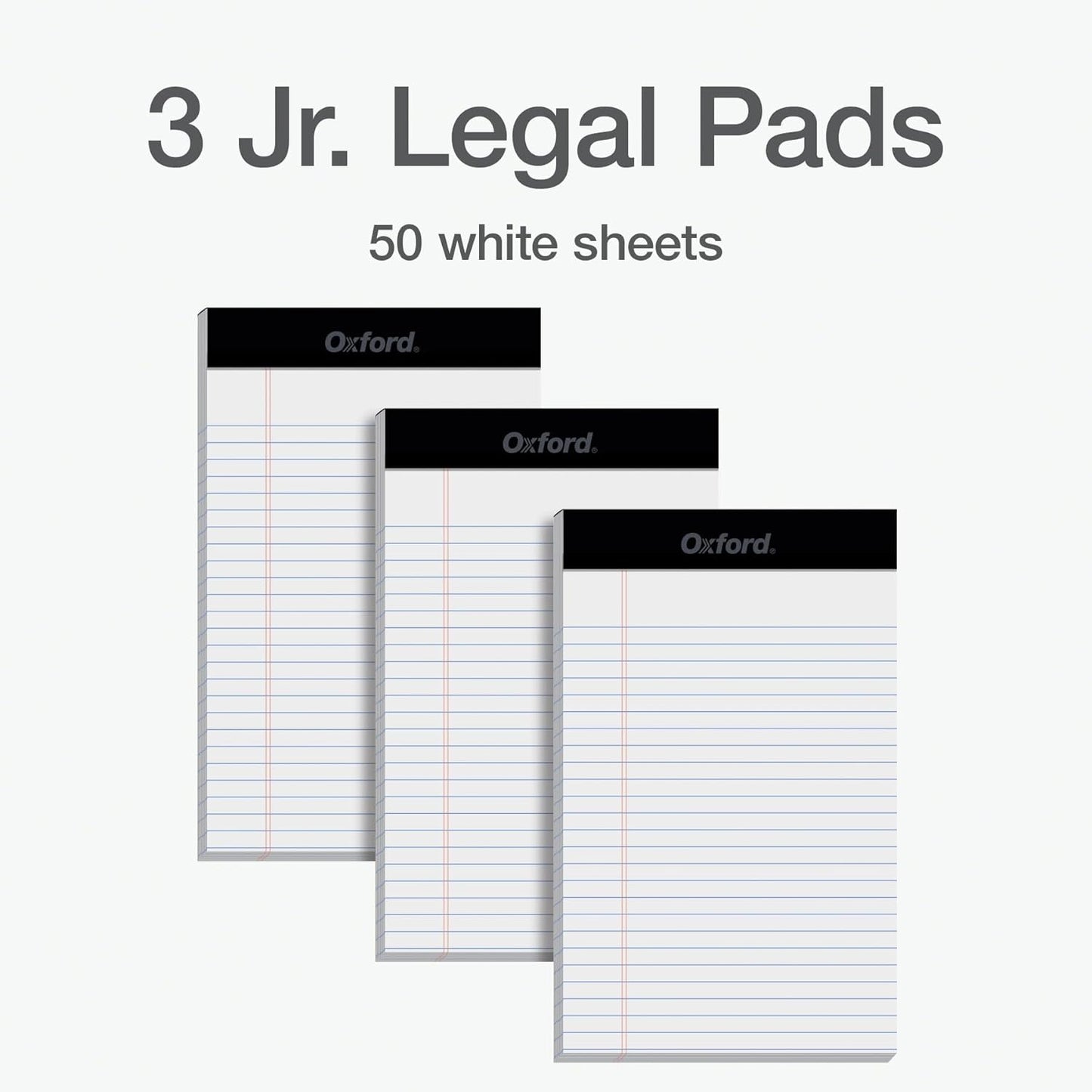 Oxford 5 x 8 Inch Legal Pads, 3 Pack, Narrow Ruled on Both Sides, White Lined Paper, 50 Perforated Sheets Per Writing Pad, Proudly Made in the USA (1017034)