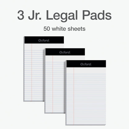 Oxford 5 x 8 Inch Legal Pads, 3 Pack, Narrow Ruled on Both Sides, White Lined Paper, 50 Perforated Sheets Per Writing Pad, Proudly Made in the USA (1017034)