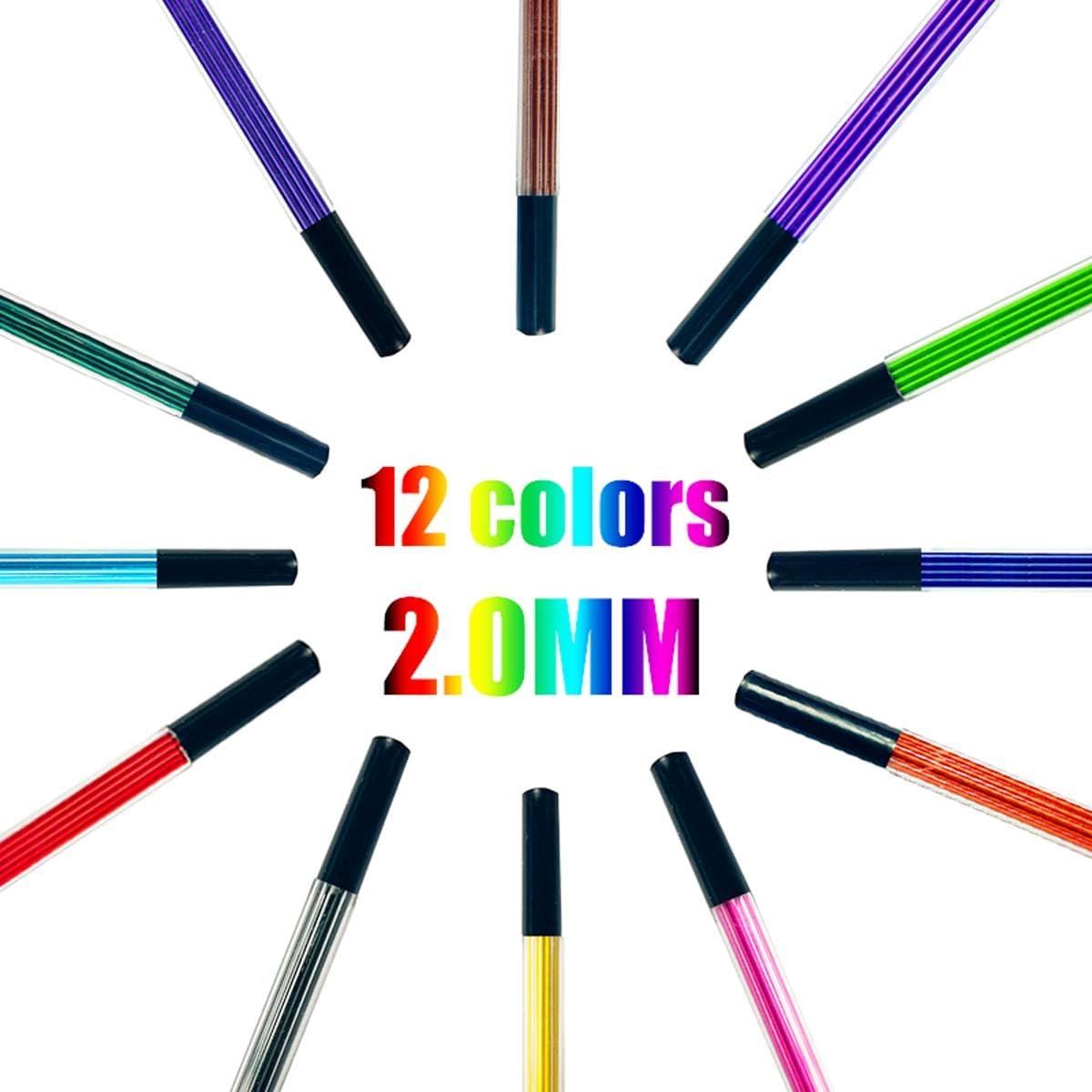 MROOFUL 2.0mm 96 pieces 12 Color Pencil Leads, Lead Filled Art Sketching Supplies, Red, Blue, Yellow, Green, Pink Pencil Leads, Automatic Lead