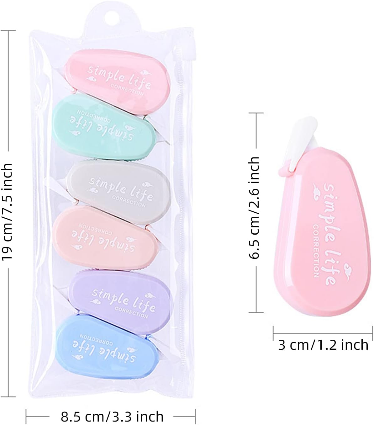 12 Pack Aesthetic Pastel Correction Tape, 0.2 x 197 inch, Instant Corrections, Easy to Use Applicator, White Smooth Pull Out Correction Tape for School, Office, Crafting