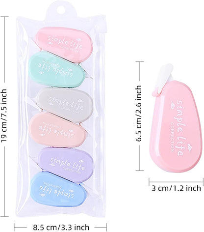 12 Pack Aesthetic Pastel Correction Tape, 0.2 x 197 inch, Instant Corrections, Easy to Use Applicator, White Smooth Pull Out Correction Tape for School, Office, Crafting