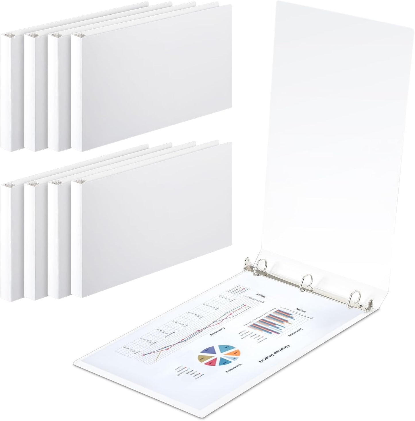 8 Pcs 3 Ring Binders Rings Heavy Duty View D Ring Binders Economy Holds 11" x 17" Paper for Artwork Blueprints, Office, Home, Work Places(White,3 Inch)